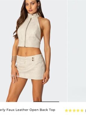 Edikted Cream Faux Leather Two-Piece Skirt Set